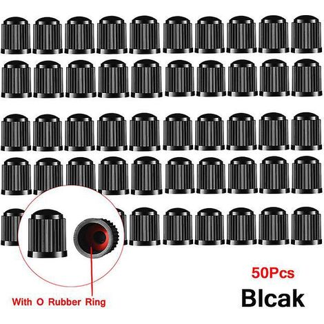bouchon De Valve De Pneu 50pcs (noir), Cache-poussire En Plastique Pour Tige De Pneu De Voiture, Avec Bague D'tanchit, Adapt Aux Suv, Motos, Camio (1/5)