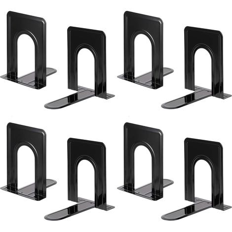 Lot de 4 Paires de Serre-Livres Robustes pour étagères, Base antidérapante, Noir, idéal pour bibliothèque, Bureau, Maison, école, etc.
