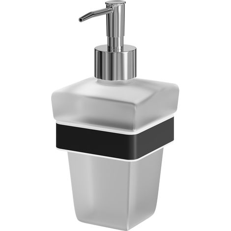 Colore Square Matt Black and Frosted Glass Wall Mounted Liquid Soap Dispenser (1/5)