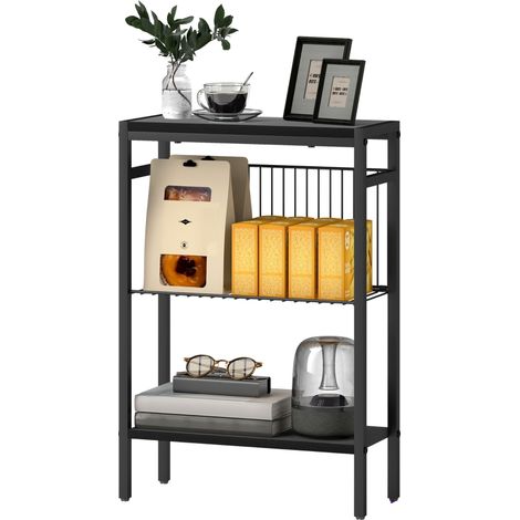 Petite table basse 2 niveaux – Cadre acier, noir, salon/chambre (1/5)