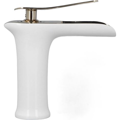 Robinet de salle de bain monotrou à poignée unique en laiton, type cascade, avec robinet d'eau chaude et froide. (1/5)