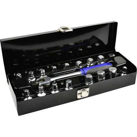 Set di chiavi per tappi dell'olio da 3/8", 18 pezzi /custodia in metallo/ (10) (1/4)