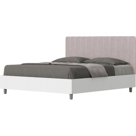 Letto matrimoniale contenitore doppia alzata 160x200 bianco frassino testata microfibra glicine Kaia