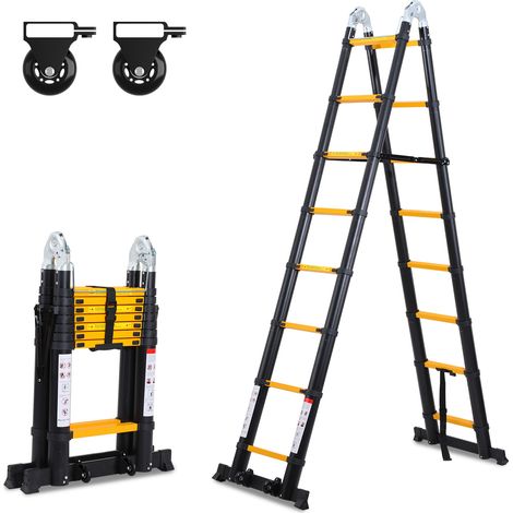 Randaco Escalera telescópica negra Pro 5m 150kg, patas antideslizantes