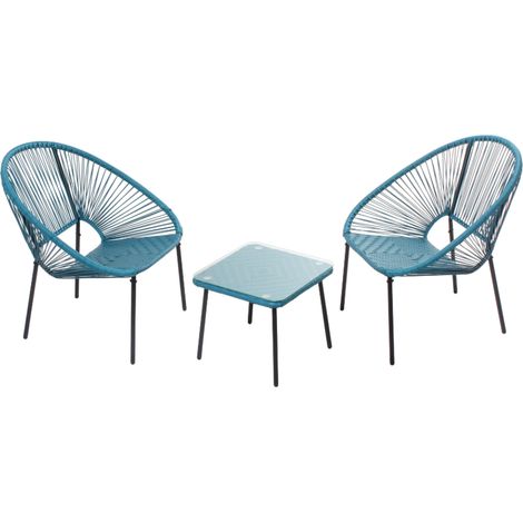 Set von 2 Sesseln + Couchtisch blau ACAPULCO