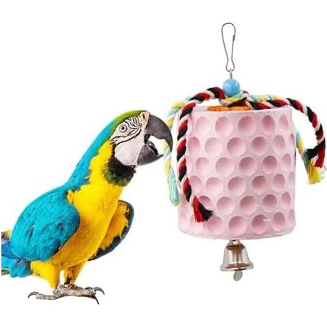 Jouet à mâcher extra large pour oiseaux (5,8 x 5,8 x 12 cm), pierre à aiguiser pour bec de perroquet avec clochettes, accessoires de cage pour oiseaux, jouets pour cage de calopsitte. (1/5)