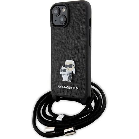 Karl Lagerfeld KLHCP15SSAKCPSK iPhone 15 / 14 / 13 6.1 Hardcase schwarz/schwarz Crossbody Saffiano Metall Pin Karl & Choupette (1/5)