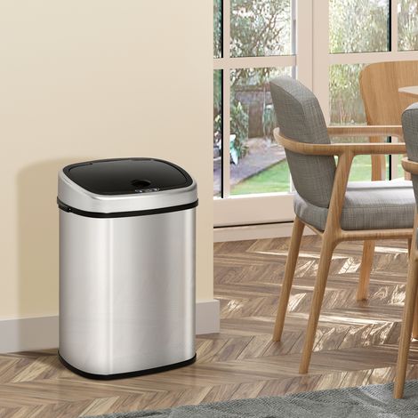 Poubelle automatique 48 L à capteur infrarouge, en acier inoxydable argentée, compacte pour cuisine, bureau et intérieur, hygiénique, sans seau – CHICFURN (1/5)