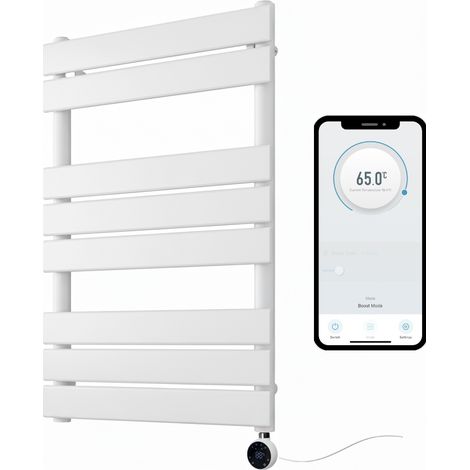 Richmond WiFi Smart Electric Heated Towel Rail White 400mm W x 800mm H Flat Panel Bathroom Radiator