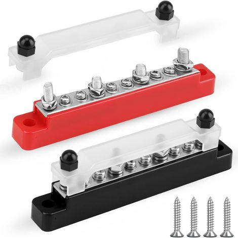 2 Barres de Distribution 12V-48V DC 150A, Bloc de Distribution Électrique avec 4 Boulons M6 et 6 Vis M4, Busbar avec Couvercle de Protection pour Voiture Bateau Camping-Car Camion (1/5)