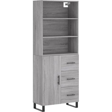 Buffet bahut commode armoire meuble de rangement organisateur cuisine salle de séjour salon haut sonoma 69,5 x 34 x 180 cm bois d'ingénierie gris