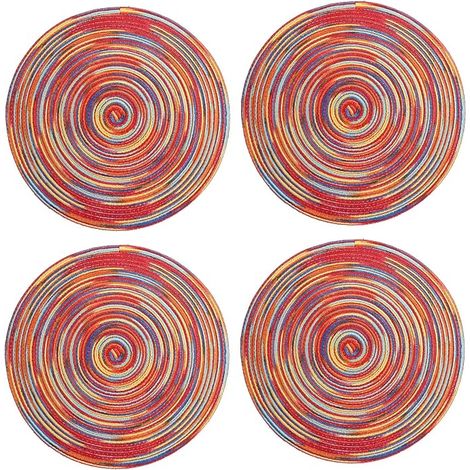 4 pièces sous-verres en verre tissé napperons ronds napperons tissés à la main pour verre de barre de boisson grand cadeau rouge (1/2)
