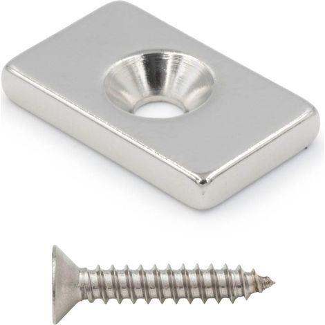 Neodym-Plattenmagnet mit Schraubloch 20x12x3mm, rechteckig, Hunter