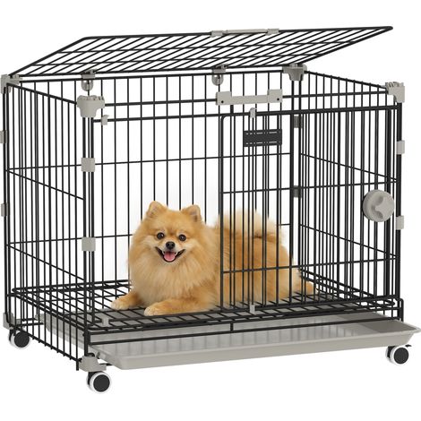 Cage chien pliable plateau amovible roues freins toit ouvrant porte nourrissage, 60,5x45,5x54,5 cm, noir (1/5)