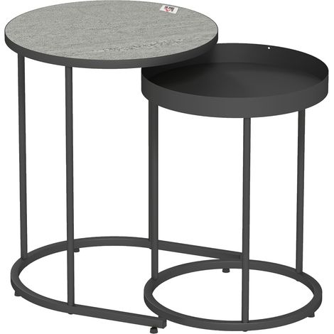 CHICFURN Juego de 2 mesas nido Ø42 y Ø36,5 cm en MDF y metal gris, estilo industrial (1/5)
