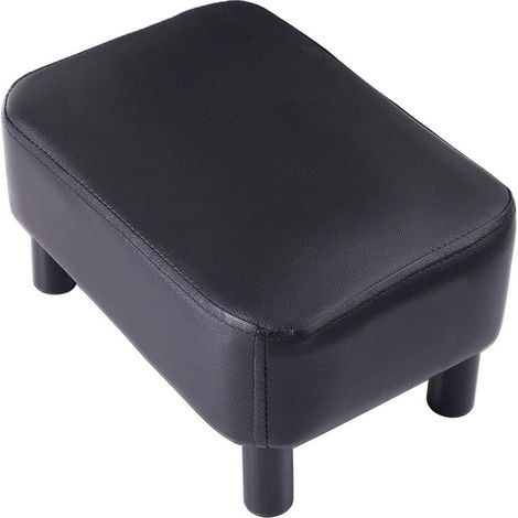 Pouf Ottoman Housse Repose Pied Rectangle, Couverture pour Tabouret de Canapé Élastique, Le Cuir PU, Bois Solide, Tabouret de Salon, 42 x 29 x 23 cm, Noir HD-HRF-BD210 (1/5)