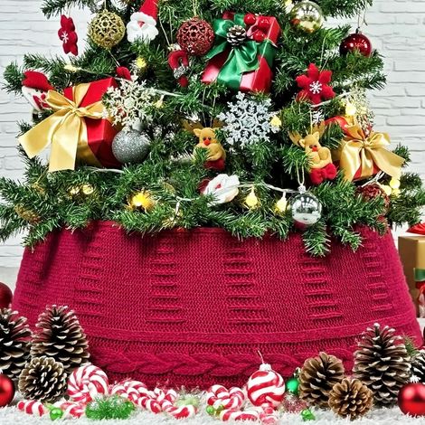 Jupe De Sapin De Noël 60 Cm Top Base 72 Cm Col Pliable Panier Tricoté Pour Pied D'arbre Décoration Rouge De Fête De Fin D'année (1/4)