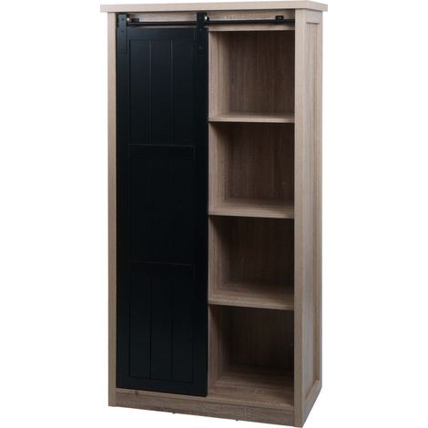 Armario HHG-314, cajonera highboard, puerta corredera 8 compartimentos, metal industrial imitación madera 163x76x38cm, color natural