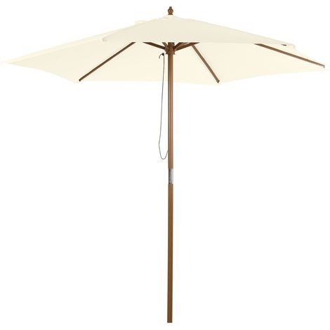 Parasol Ø 250 cm, parasol à poulie, parasol de balcon, parasol de plage en bambou, résistant au vent, parasol de marché, protection solaire pour balcon, terrasse, jardin, blanc