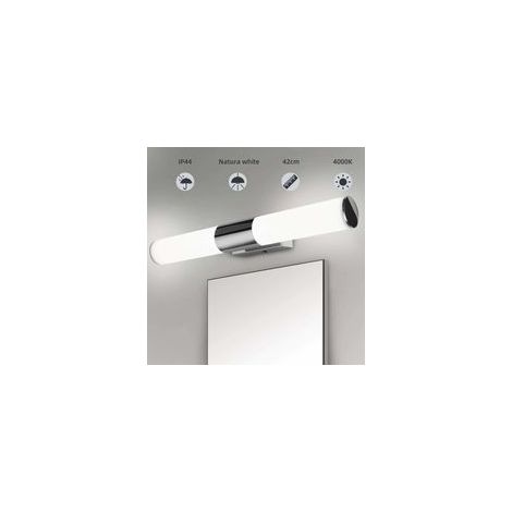 Miroir de salle de bain avec applique murale LED chromée, installation sans perçage –
