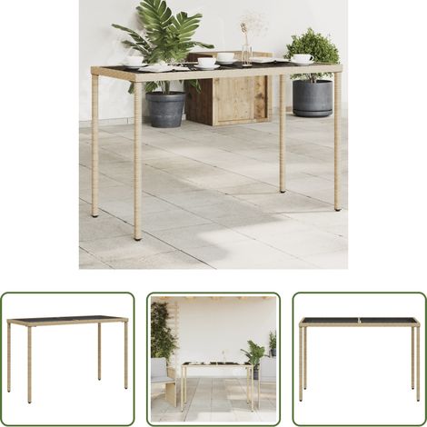 vidaXL Poly Rattan - Gartentisch mit Glasplatte Beige 115x54x74 cm Poly Rattan (1/5)