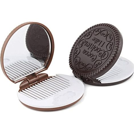 Mini Chocolate Shaped Makeup Mirror, Compact, Practical, Portable and Foldable, with 1 Comb, Gift Idea, 1 Piece - RAPANDA (1/4)
