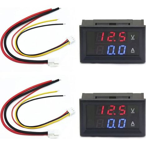CYRILL – 2 pezzi LED voltmetro amperometro 0,28", pannello di tensione rilevatore rosso e blu, CC 0-100 V 10 A per volt amperometro 12 V/24 V (1/5)