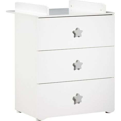 Les Tendances – Commode à langer 3 tiroirs – Dimensions 76x97x66cm – Panneau mélaminé blanc – Dispositif à langer amovible