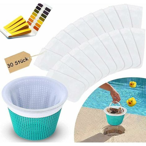 VURAHOME - Chaussettes de Skimmer Piscine 30 Pièces Et papier test ph, Réutilisable Filtre Skimmer Piscine, Filtres Durables Élastiques, pour Attraper Les Feuilles d'arbre,Piscine Et protégez la Pisci (1/5)