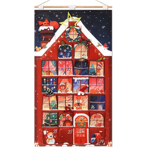 Creatif Maison Calendrier de l'Avent à Remplir Soit Même, Tissu Calendrier de l'Avent Vide DIY Calendriers de Noël pour Cadeaux Déco,, Poche Grand, Maison Drôle Motif (1/5)