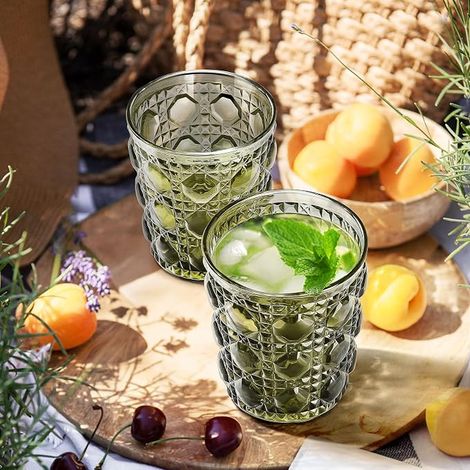 Vert Verres à Eau de Table, Décoré en Gemmes Relief (1/2)