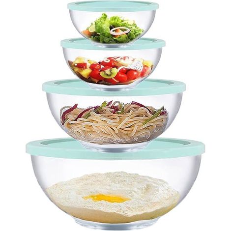 Lot de 4 saladiers en verre borosilicaté, résistants chaleur, avec couvercles hermétiques, 0,5 L à 3,5 L, pour cuisine, réfrigérateur et micro-ondes