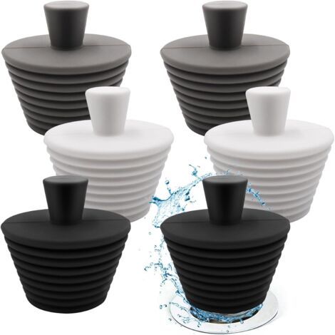 BUNTHAUS 6 Pièces Bouchon Baignoire, Silicone Bouchon Lavabo pour Lavabo, Baignoire, Égouts, Salle De Bain, Cuisine(Noir/Gris/Blanc) (1/4)