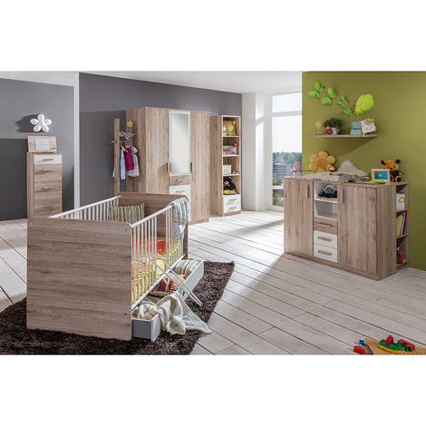 Babyzimmer Set 11-teilig in Eiche mit weiß CANTON-43 inkl. Wickelkommode (1/5)