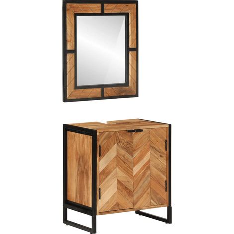 Set Mobili da Bagno 2 pz in Ferro e Legno Massello di Acacia vidaXL (1/5)