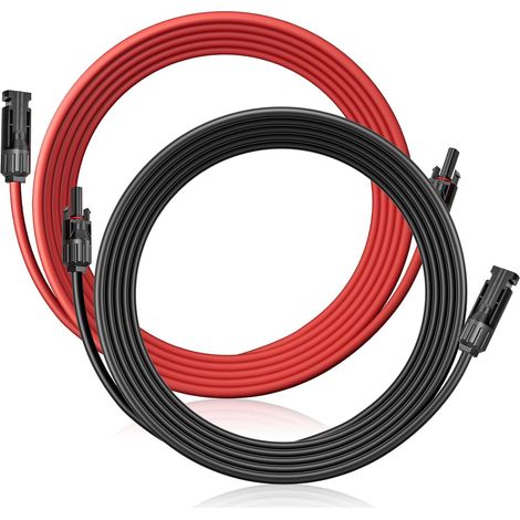 Câble solaire 6 mm²/rallonge 1 m - Résistant aux UV - Avec fiches solaires - Pour installations photovoltaïques (rouge/noir) (6 mm² 8 m) (1/5)