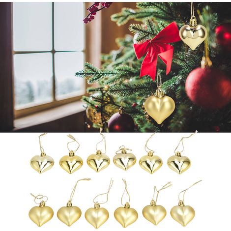 Herzförmiger Weihnachtsbaumschmuck (12 Stück), kreative Christbaumdekoration, Gold (1/5)