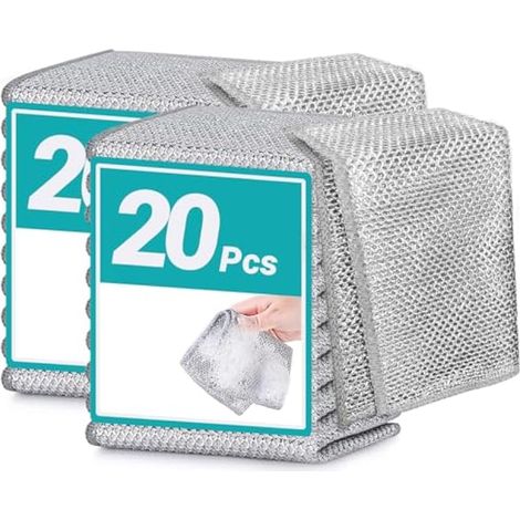 Lot de 20 chiffons à vaisselle polyvalents anti-rayures en fil doux sans danger pour les ustensiles de cuisine antiadhésifs pour vaisselle, éviers, comptoirs, plaques de cuisson, rinçage facile, (1/5)