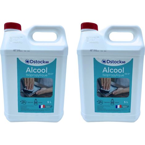 DSTOCK60 – Lot de 2 Bidons de 5 litres d’Alcool Isopropylique 99.9% extra pur - Isopropanol liquide IPA parfait comme solvant, nettoyant et dégraissant