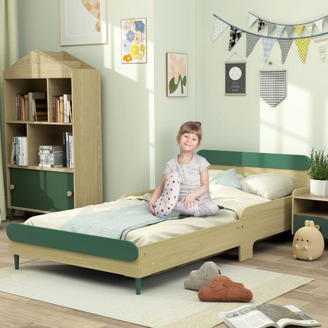 Lit pour enfant lit au sol enfant de 3 à 10 ans avec barrière de sécurité, sommier à lattes inclus, vert (1/5)