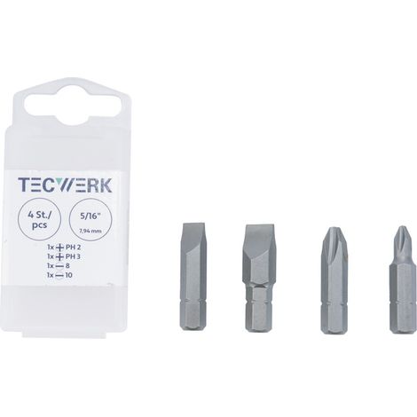 TECWERK Bitset 4tlg.5/16 Zoll Schlitz 8+10 mm,PH 2+3 f.2000 828 191 TECWERK