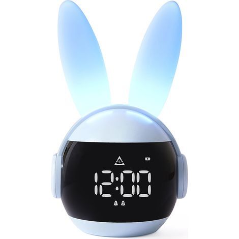Reloj despertador infantil, despertador diurno/nocturno con 6 modos de alarma, 4 niveles de volumen, luces ajustables continuamente, visualización de la hora y la temperatura interior. (1/5)