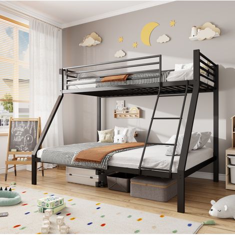 Litera familiar de metal 90x200 cm y 140x200 cm, con escalera reversible, estructura estable, negro (1/5)