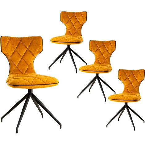 STYK - Lot de 4 Chaises Tissu Curry Surpiqures Carreaux (1/3)