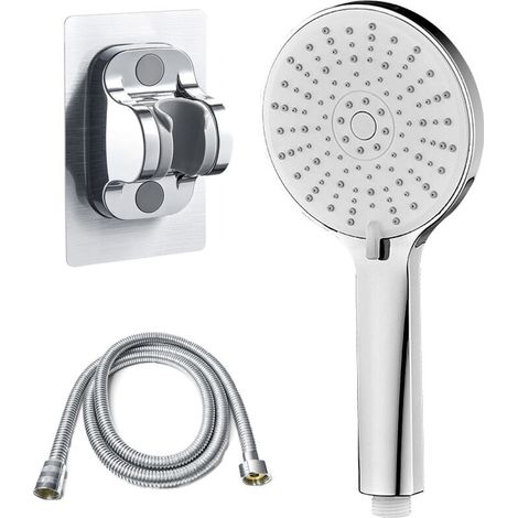 Large panel shower head, high flow supercharged five-speed, bathroom shower and hand shower heater, 1.5 meter hose + galvanized bracket without punching, chrome finish (1/5)