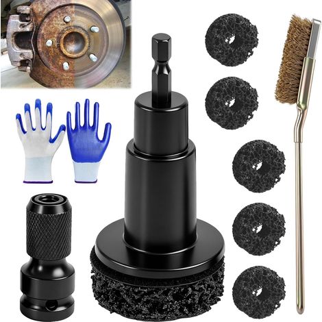 Outil de nettoyage de moyeu de roue, kit de réparation de jantes avec adaptateur de visseuse à percussion 1/2" et 5 tampons de ponçage interchangeables, brosse de moyeu de roue pour enlever la rouille (1/5)