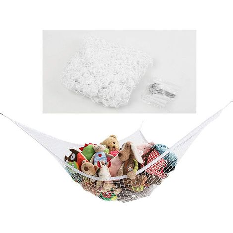 Filiyano-Hamac pour peluches, hamac avec poches à jouets en filet, filet de 2,5 cm pour ranger les jouets dans le hamac (blanc) (1/4)