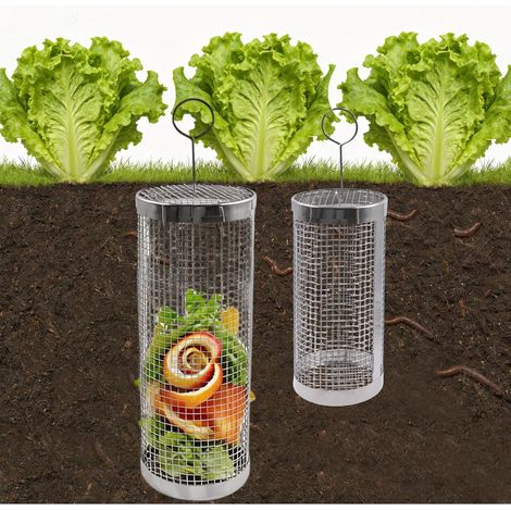 2 pièces Bac à Compost enterré pour vers Bac à Compost extérieur en Acier Inoxydable Composteur Bio avec Couvercle et Trous d'aération pour déchets de Cuisine 2 Tailles (1/5)