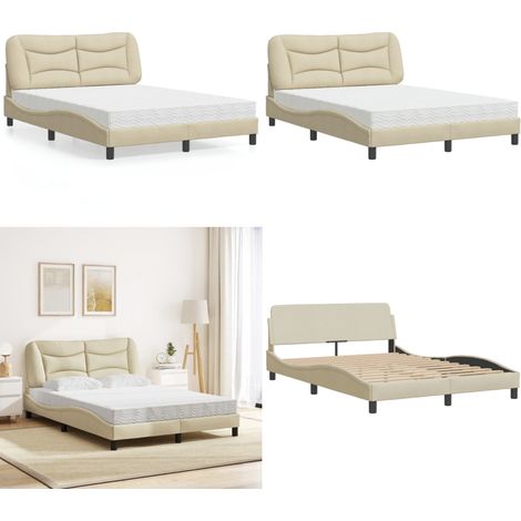 Bett mit Matratze Creme 120x200 cm Stoff - Betten - Boxspringbetten - Doppelbett - Cremefarbenes Bett - Schlafzimmermöbel - Home & Living (1/5)
