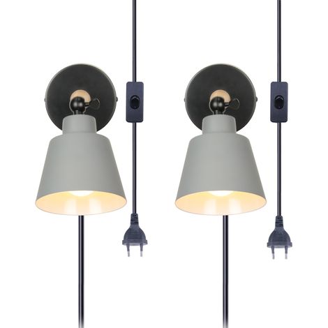 2PCS Aplique De Pared Moderno, Aplique De Pared Retro Minimalista, Lámpara De Pared Interior Gris Para Dormitorio, Pasillo E27 (Con Enchufe)